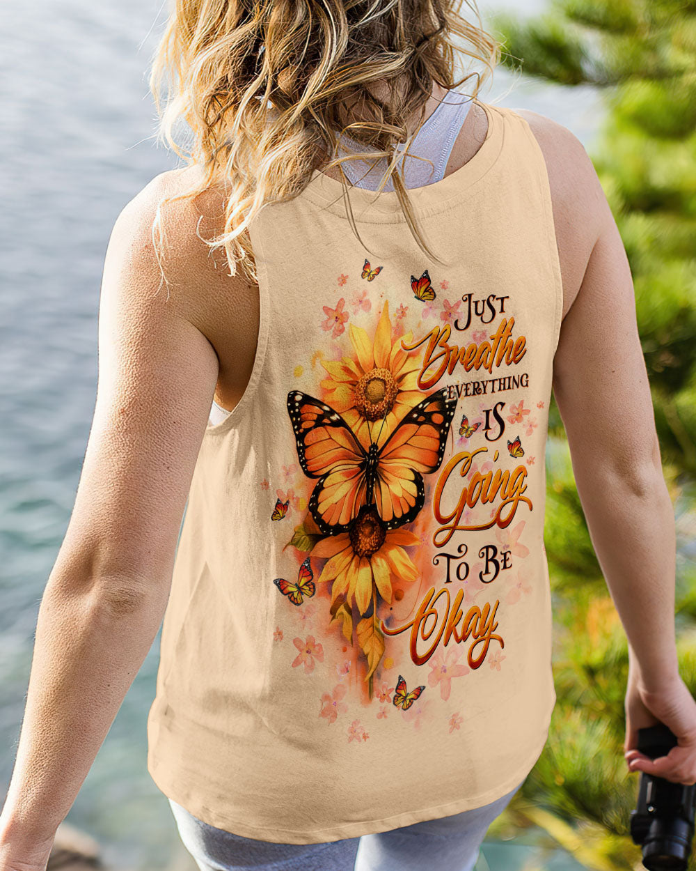 Just Breathe Everything Is Going to Be Okay Sunflower Butterfly AOP Shirts _7_ 5CcBF