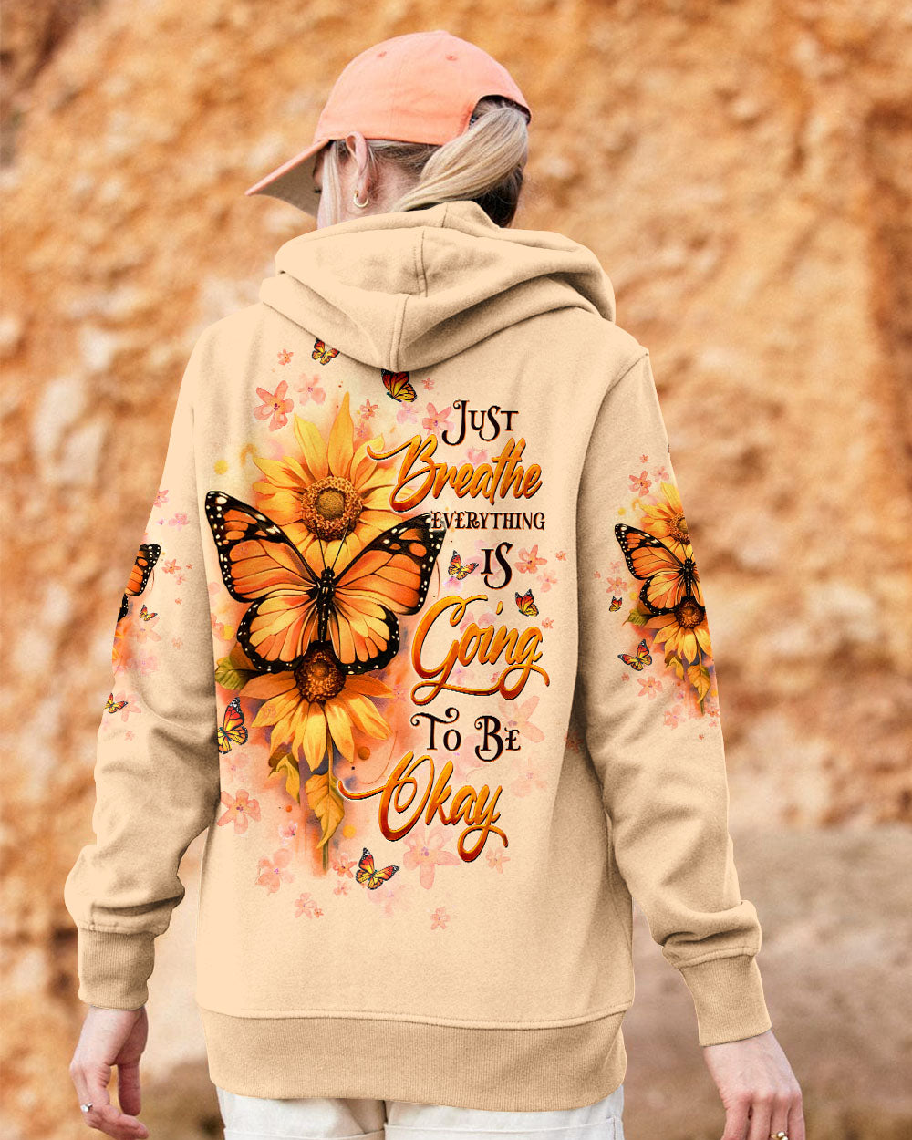 Just Breathe Everything Is Going to Be Okay Sunflower Butterfly AOP Shirts _9_ oo8kg