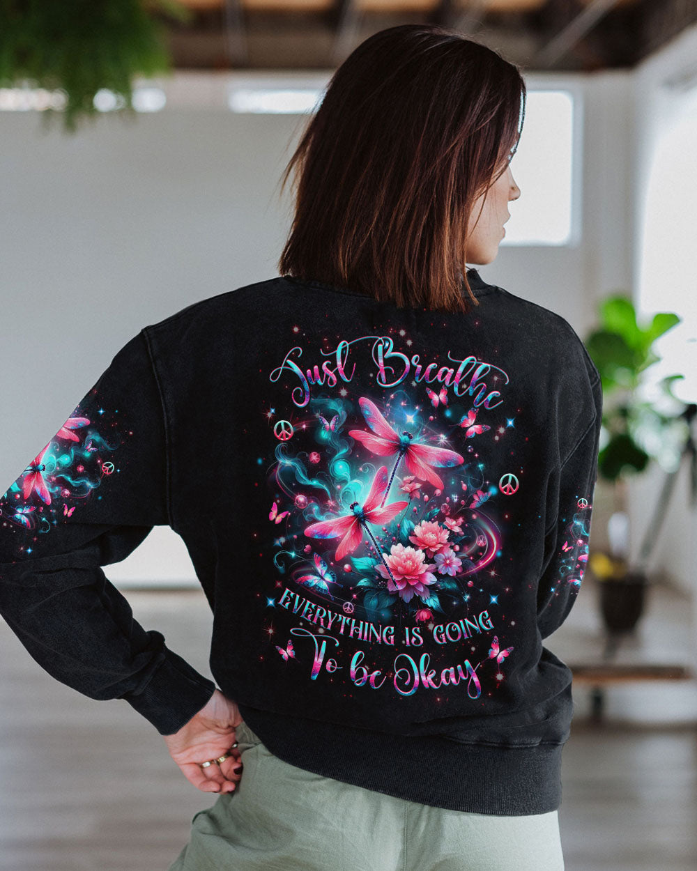 Just Breathe Everything Is Going to Be Okay Tee Inspirational Dragonfly Peaceful Quote AOP Shirts _10_ 4Zsb9