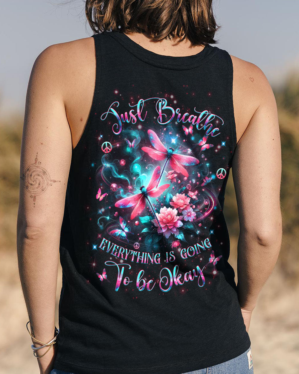 Just Breathe Everything Is Going to Be Okay Tee Inspirational Dragonfly Peaceful Quote AOP Shirts _14_ oV4yT