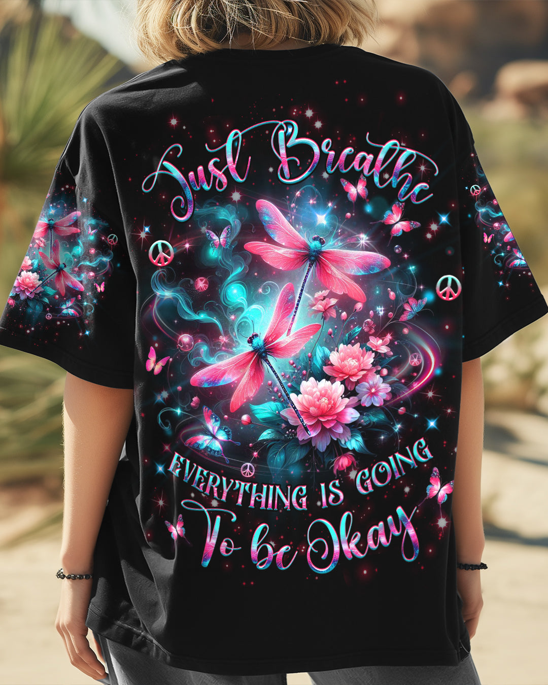 Just Breathe Everything Is Going to Be Okay Tee Inspirational Dragonfly Peaceful Quote AOP Shirts _4_ nnzGj