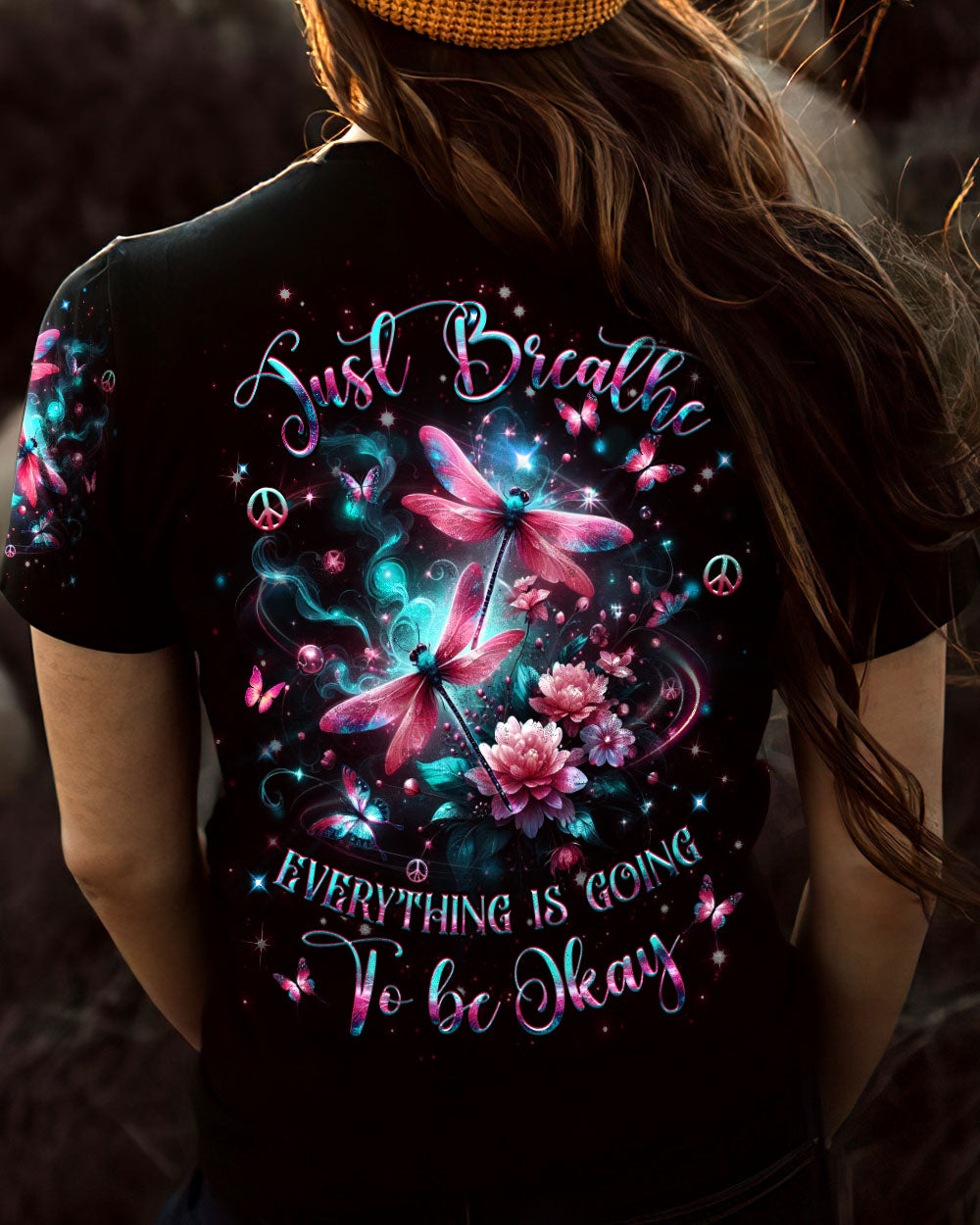 Just Breathe Everything Is Going to Be Okay Tee Inspirational Dragonfly Peaceful Quote AOP Shirts _6_ oMeJj