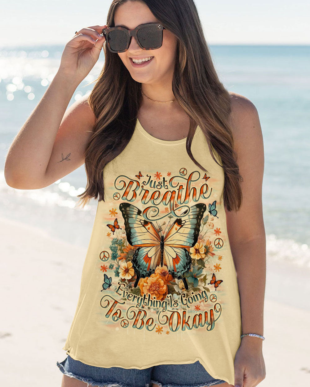 Just Breathe Everything Is Going to Be Okay Vintage Butterfly and Floral AOP Shirts _11_ zAfab