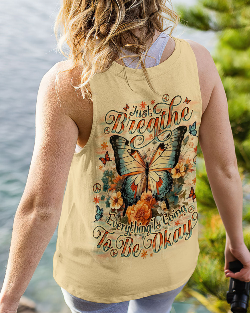 Just Breathe Everything Is Going to Be Okay Vintage Butterfly and Floral AOP Shirts _13_ eilCR