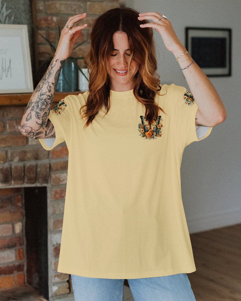 Just Breathe Everything Is Going to Be Okay Vintage Butterfly and Floral AOP Shirts _2_ YeSGf