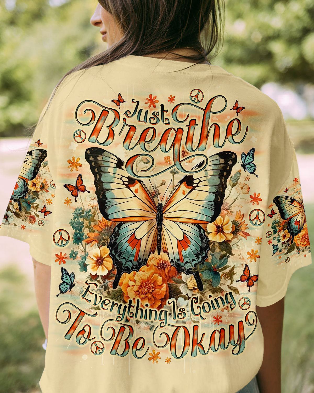 Just Breathe Everything Is Going to Be Okay Vintage Butterfly and Floral AOP Shirts _3_ vSveU