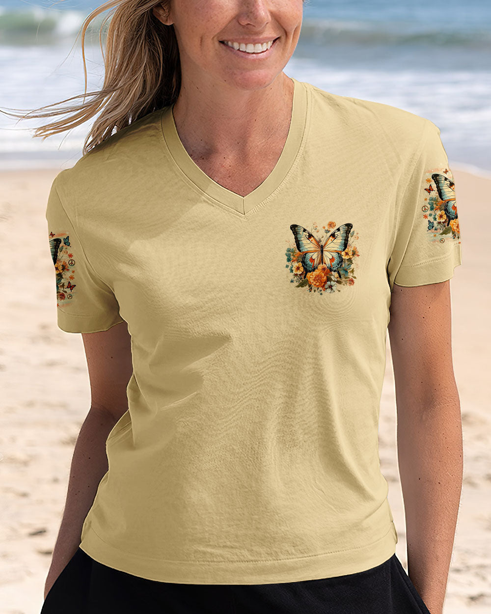 Just Breathe Everything Is Going to Be Okay Vintage Butterfly and Floral AOP Shirts _4_ lY40j