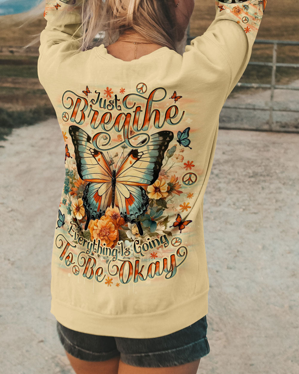 Just Breathe Everything Is Going to Be Okay Vintage Butterfly and Floral AOP Shirts _9_ hWNGl