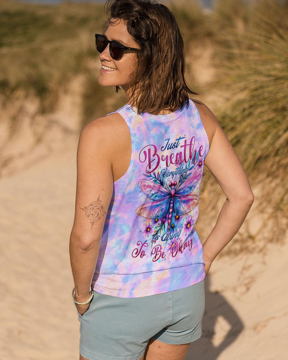 Just Breathe Everything Will Be Okay Dragonfly Tie Dye Inspirational AOP Shirts _13_ edlit