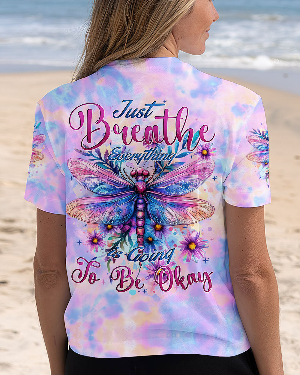 Just Breathe Everything Will Be Okay Dragonfly Tie Dye Inspirational AOP Shirts _5_ doD31