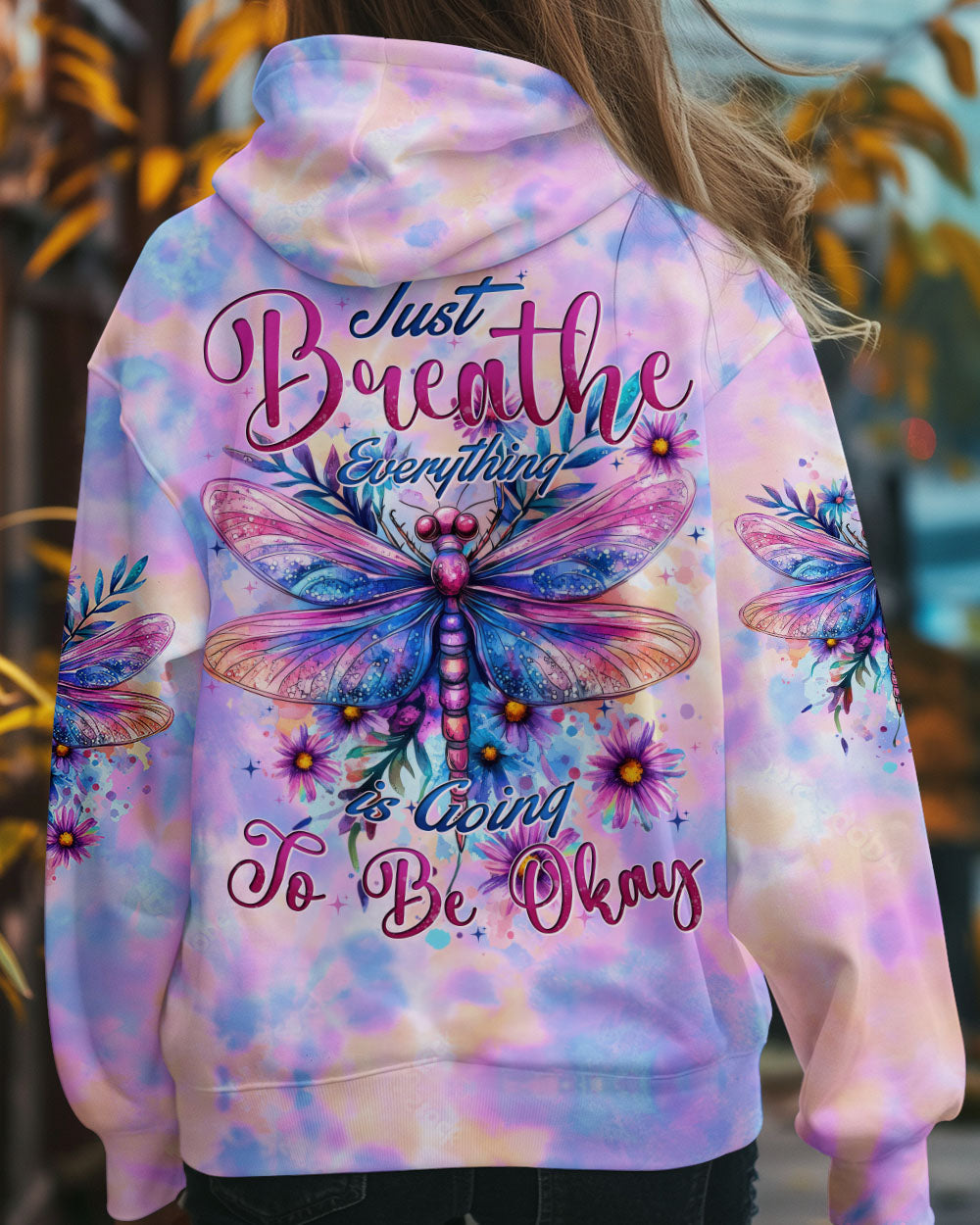 Just Breathe Everything Will Be Okay Dragonfly Tie Dye Inspirational AOP Shirts _7_ 1Ir54