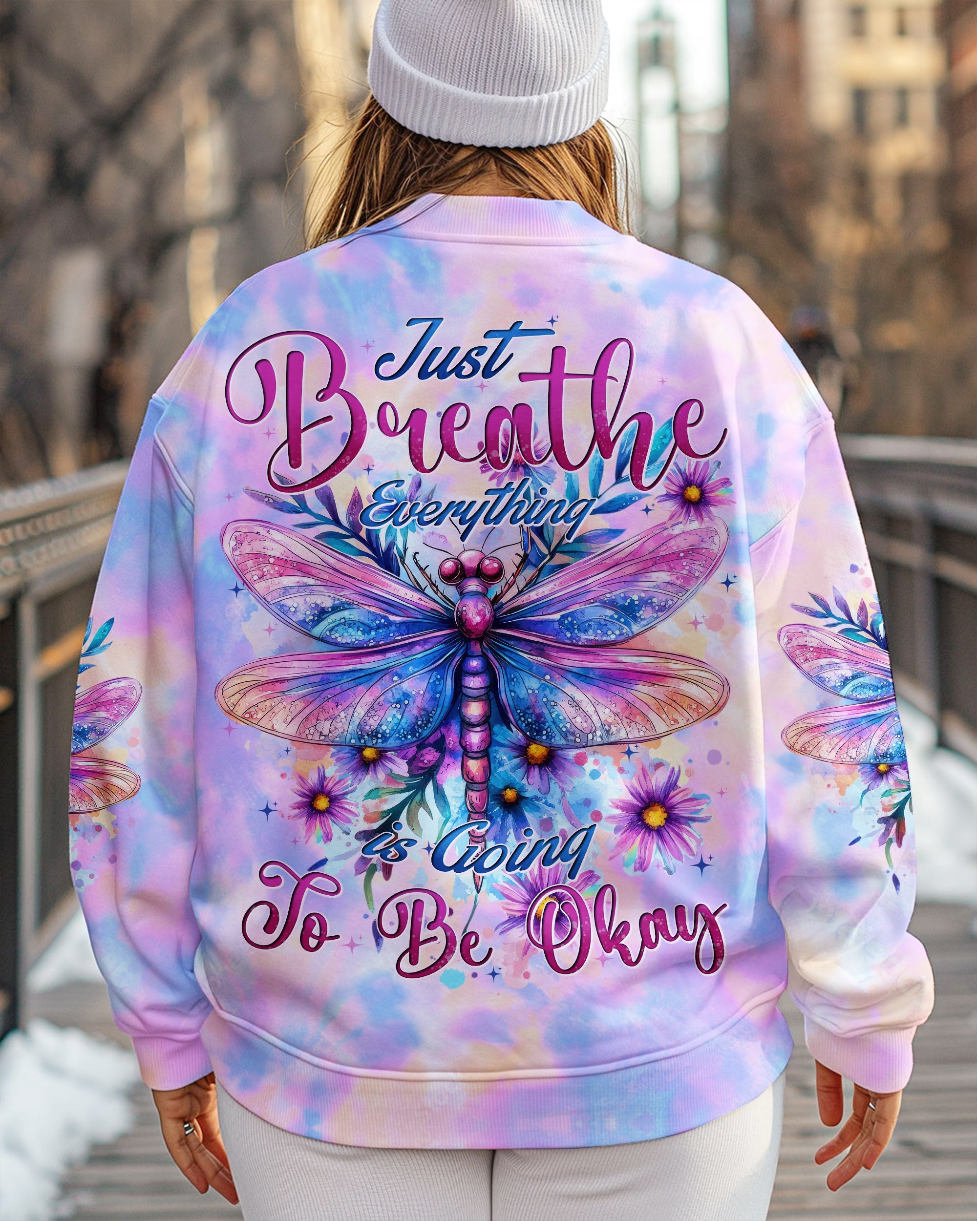 Just Breathe Everything Will Be Okay Dragonfly Tie Dye Inspirational AOP Shirts _9_ Zm5GZ