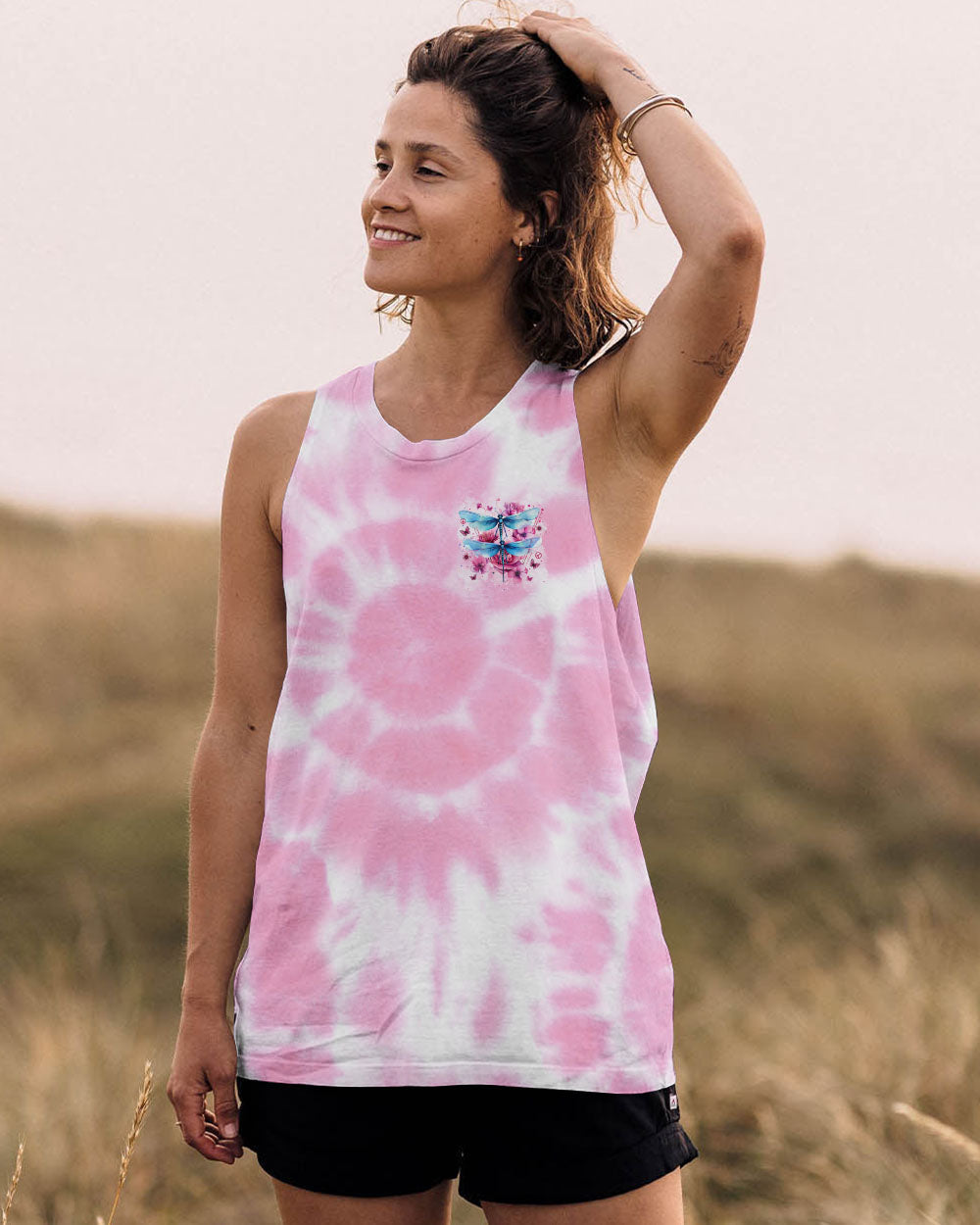 Just Breathe Everything Will Be Okay Tie Dye Dragonfly Graphic for Women AOP Shirts _10_ hnkRc