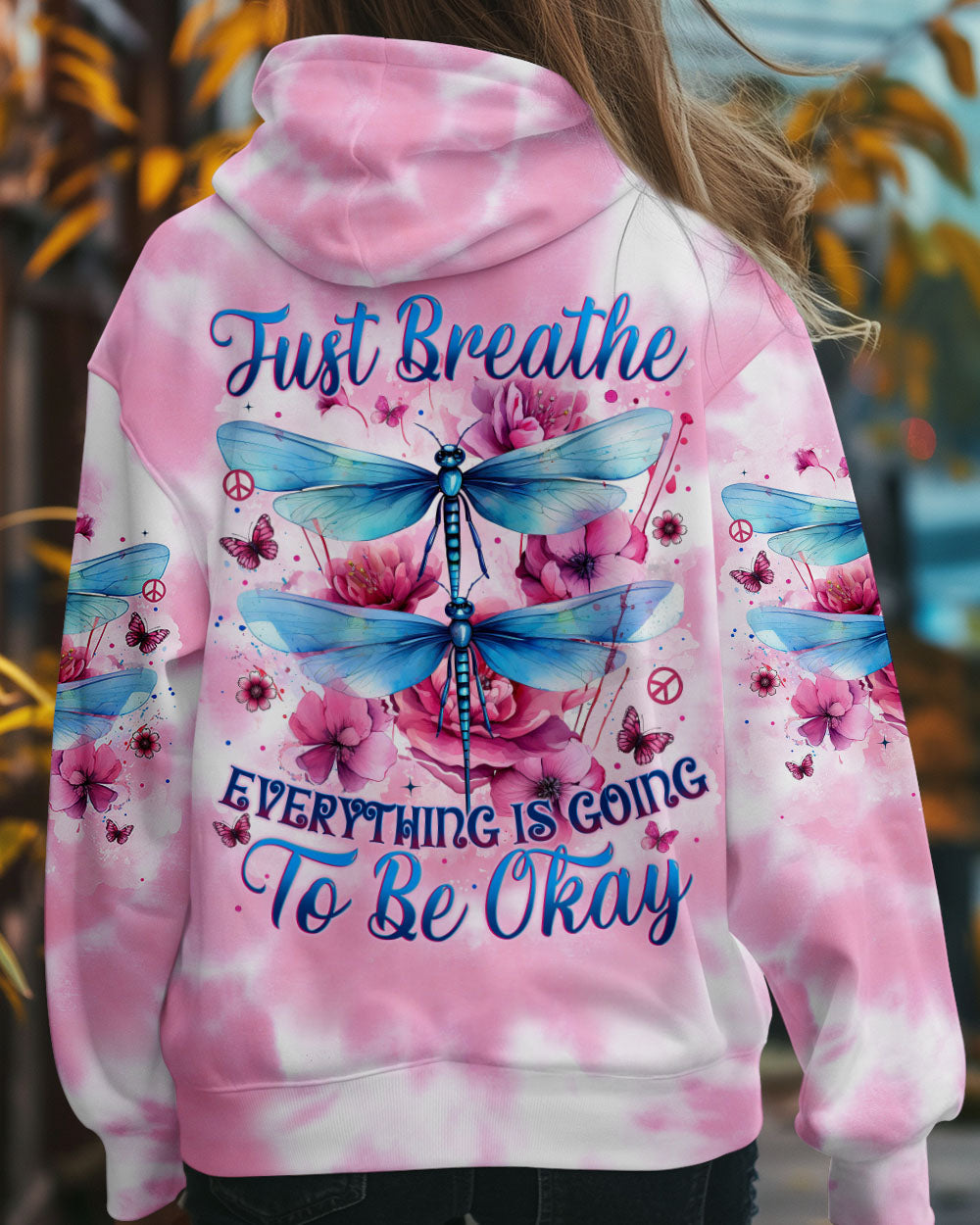 Just Breathe Everything Will Be Okay Tie Dye Dragonfly Graphic for Women AOP Shirts _12_ s3Q2D