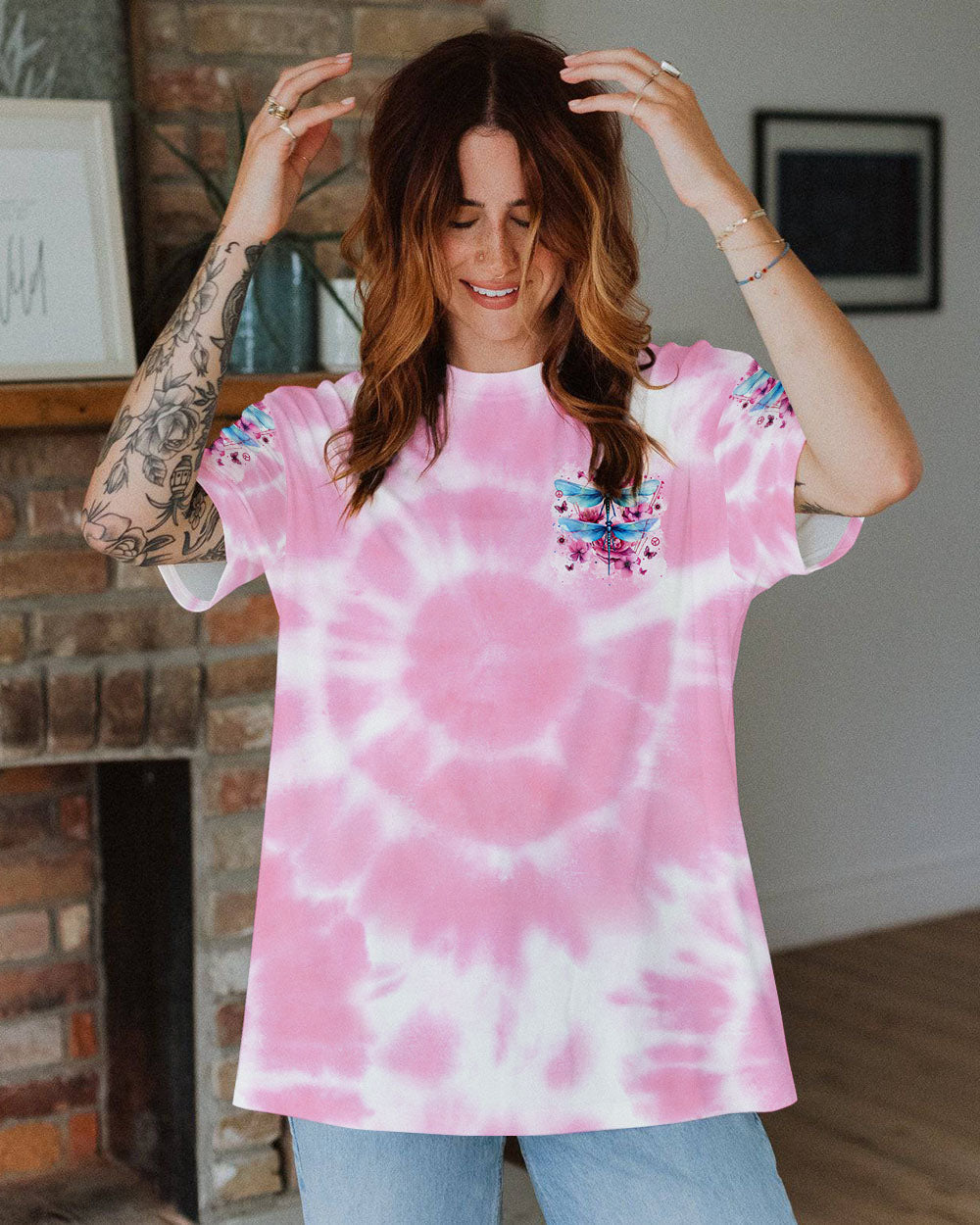 Just Breathe Everything Will Be Okay Tie Dye Dragonfly Graphic for Women AOP Shirts _13_ a1rjx
