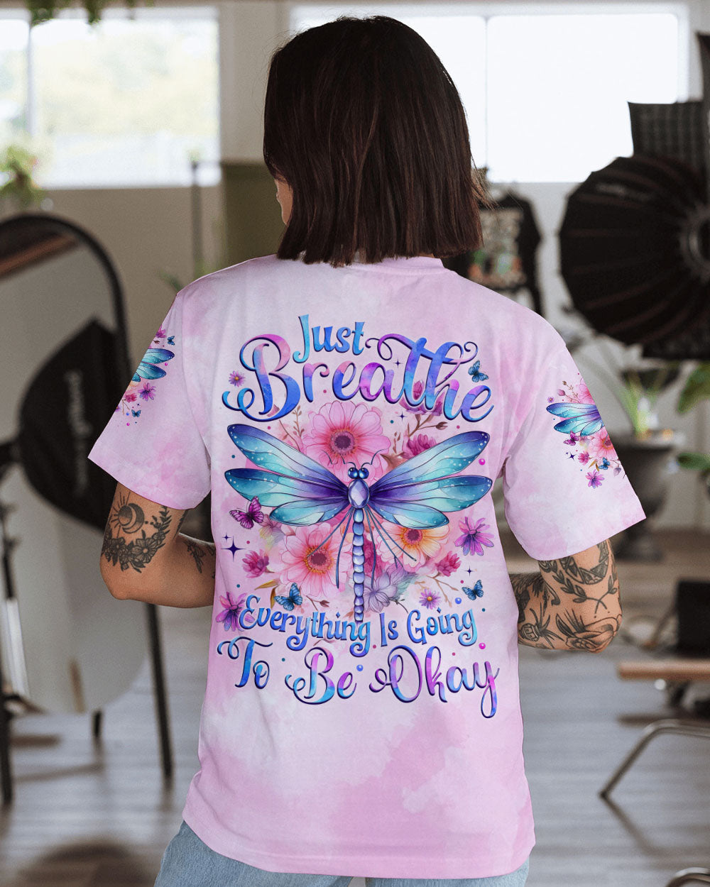 Just Breathe Everything Will Be Okay Tie Dye Dragonfly Inspirational AOP Shirts _1_ AN3th