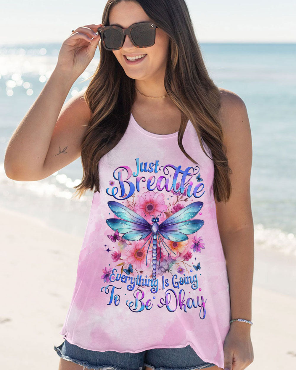 Just Breathe Everything Will Be Okay Tie Dye Dragonfly Inspirational AOP Shirts _9_ PaMxd