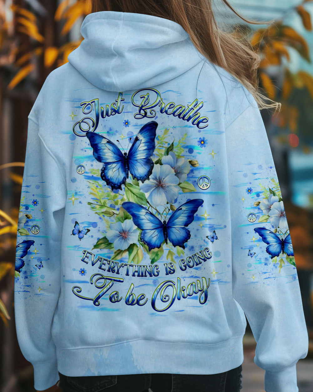 Just Breathe Everything is Going To Be Okay Blue Butterfly Inspirational AOP Shirts _12_ TNtyR