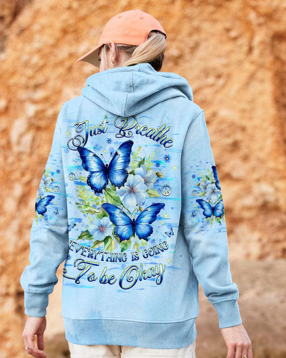 Just Breathe Everything is Going To Be Okay Blue Butterfly Inspirational AOP Shirts _13_ 52Nwf