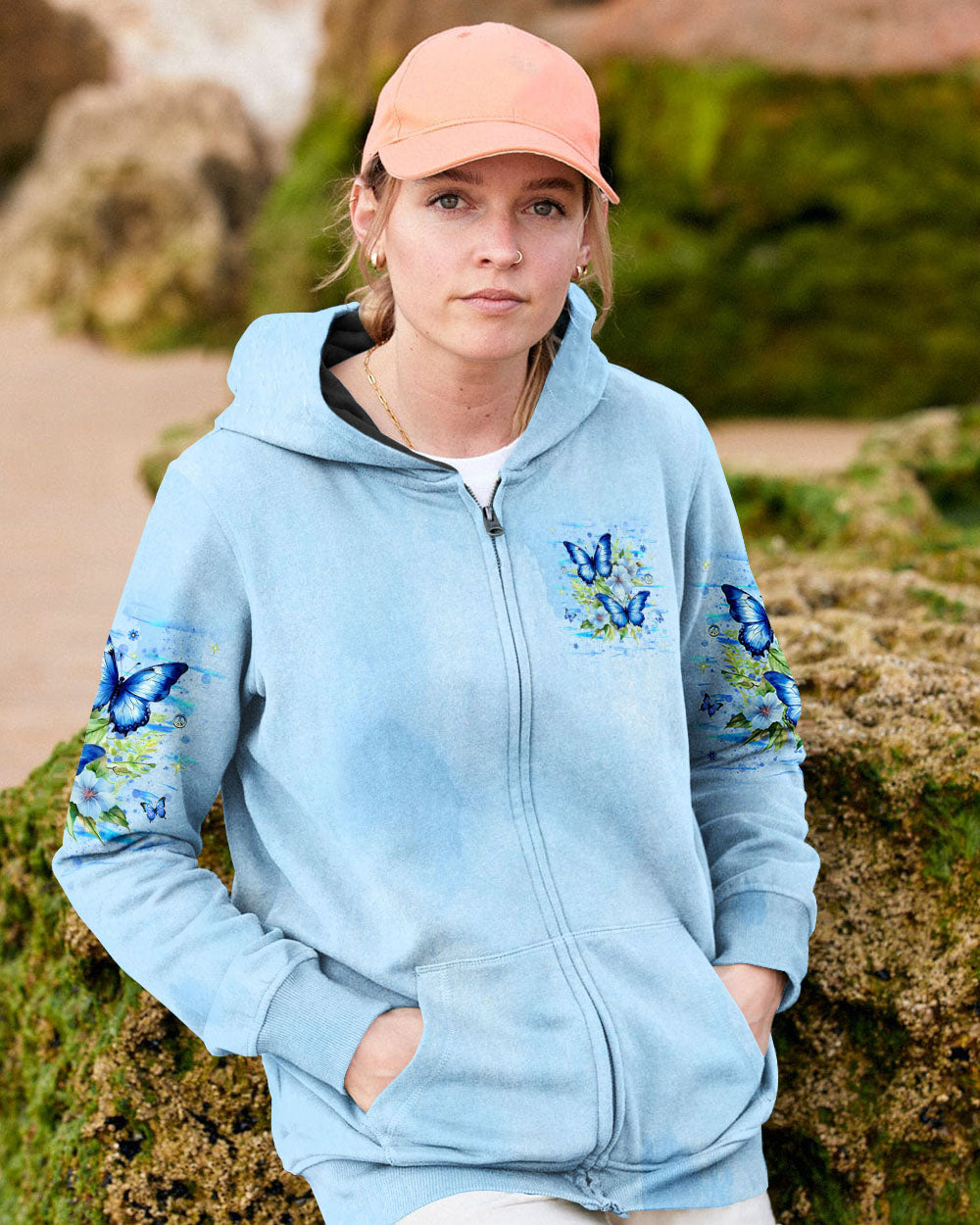 Just Breathe Everything is Going To Be Okay Blue Butterfly Inspirational AOP Shirts _8_ Pms7s