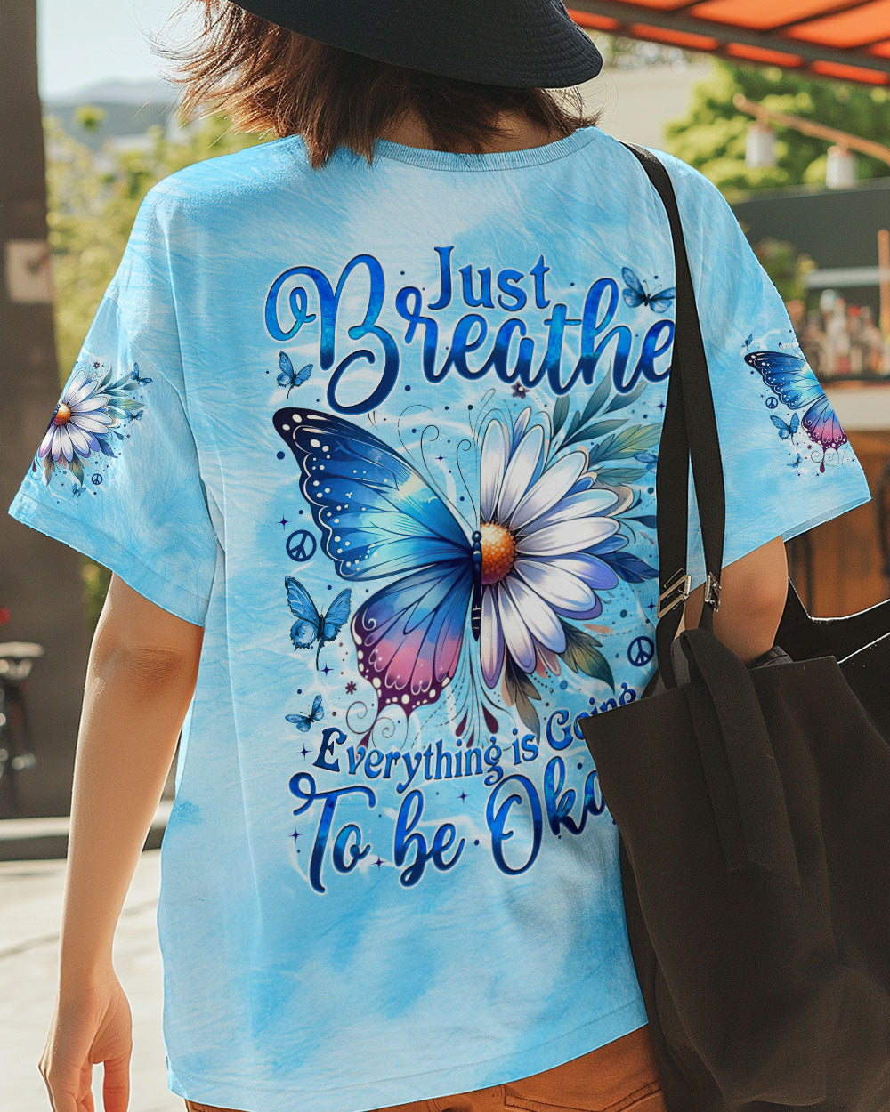 Just Breathe Everything is Going to Be Okay Blue Butterfly Daisy AOP Shirts _1_ 8zvIO
