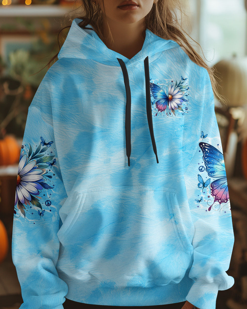 Just Breathe Everything is Going to Be Okay Blue Butterfly Daisy AOP Shirts _2_ I56Qp