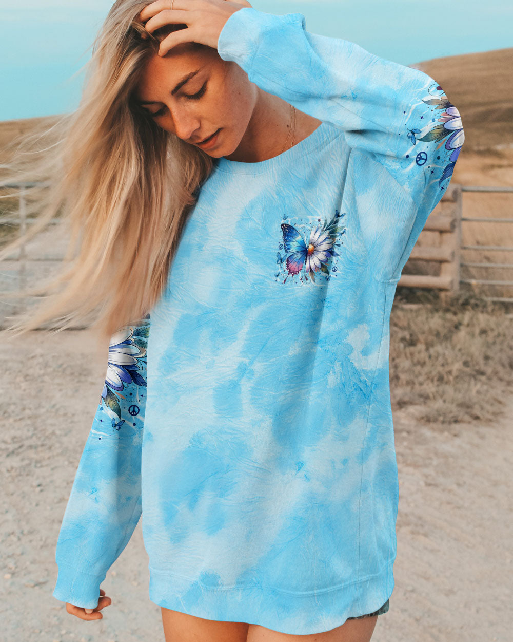 Just Breathe Everything is Going to Be Okay Blue Butterfly Daisy AOP Shirts _4_ 0Cfea