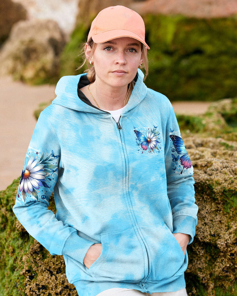 Just Breathe Everything is Going to Be Okay Blue Butterfly Daisy AOP Shirts _6_ R9dmj