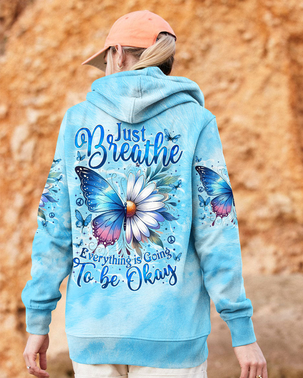 Just Breathe Everything is Going to Be Okay Blue Butterfly Daisy AOP Shirts _7_ MgvI0