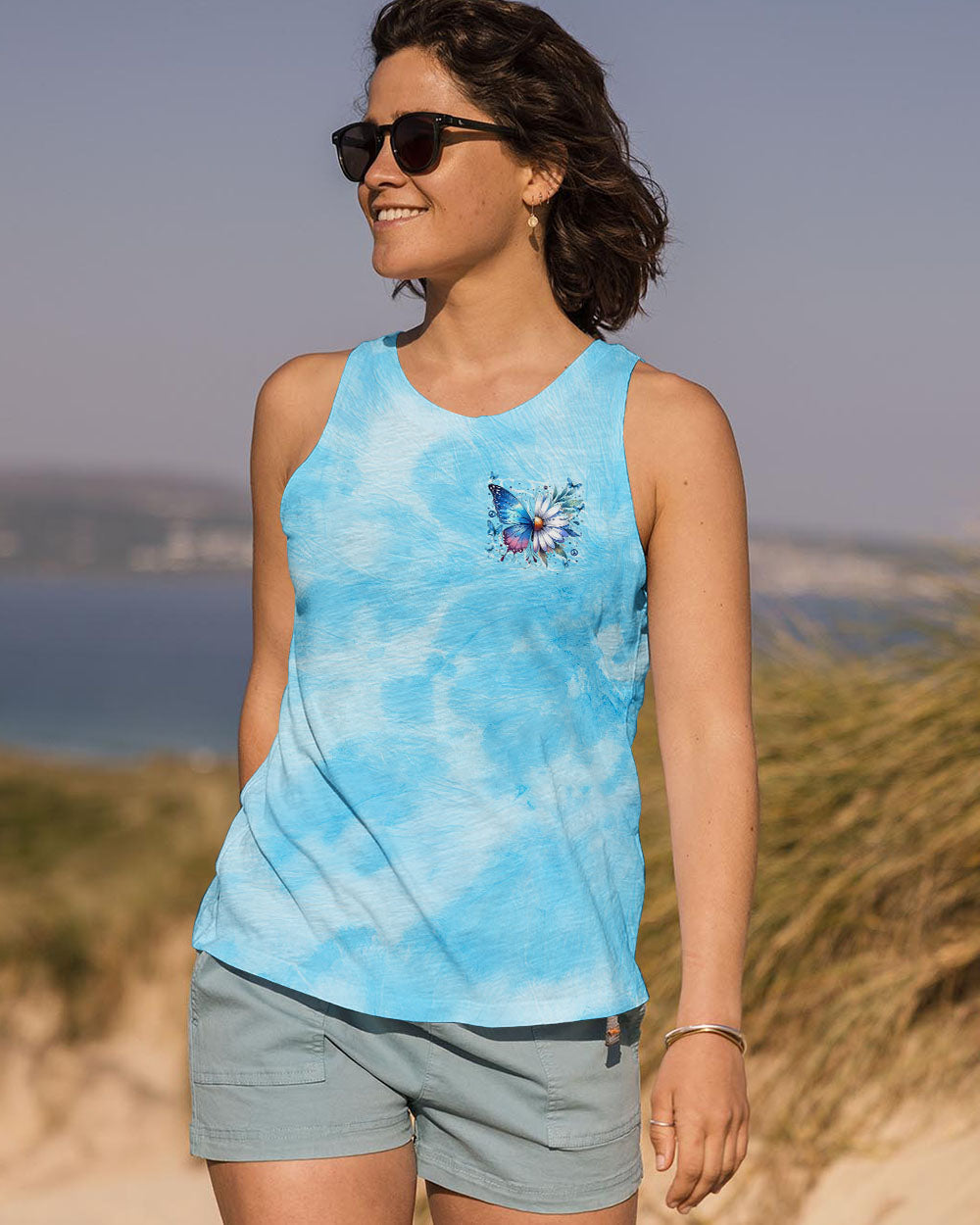 Just Breathe Everything is Going to Be Okay Blue Butterfly Daisy AOP Shirts _9_ XUUH2