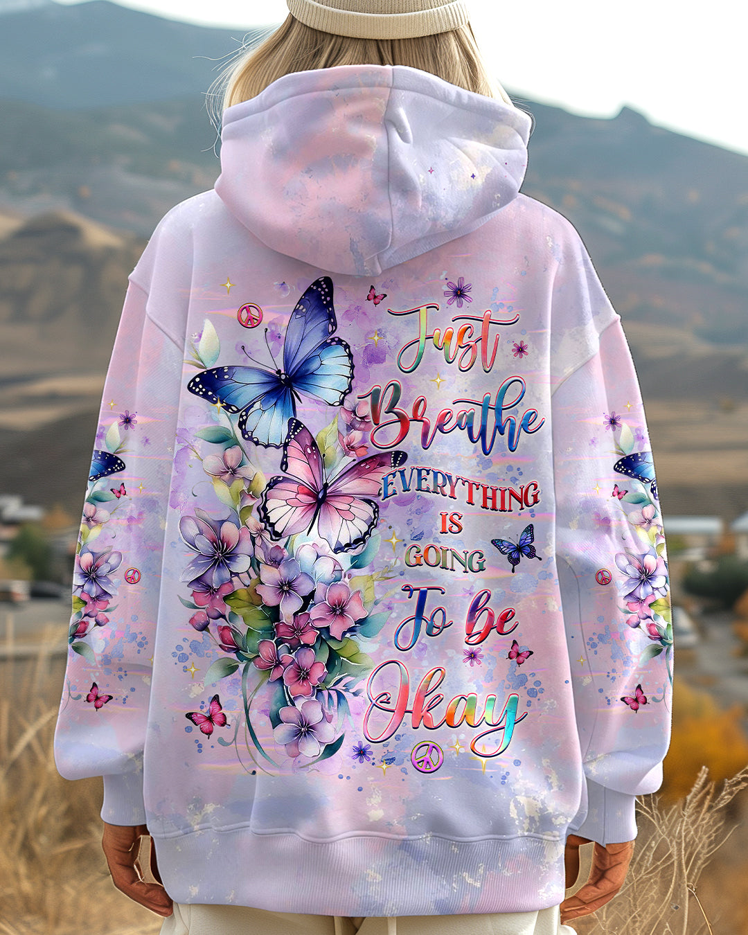 Just Breathe Everything is Going to Be Okay Butterflies and Flowers AOP Shirts _1_ DIPUU