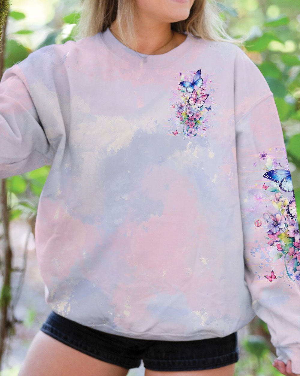 Just Breathe Everything is Going to Be Okay Butterflies and Flowers AOP Shirts _2_ KRbfq