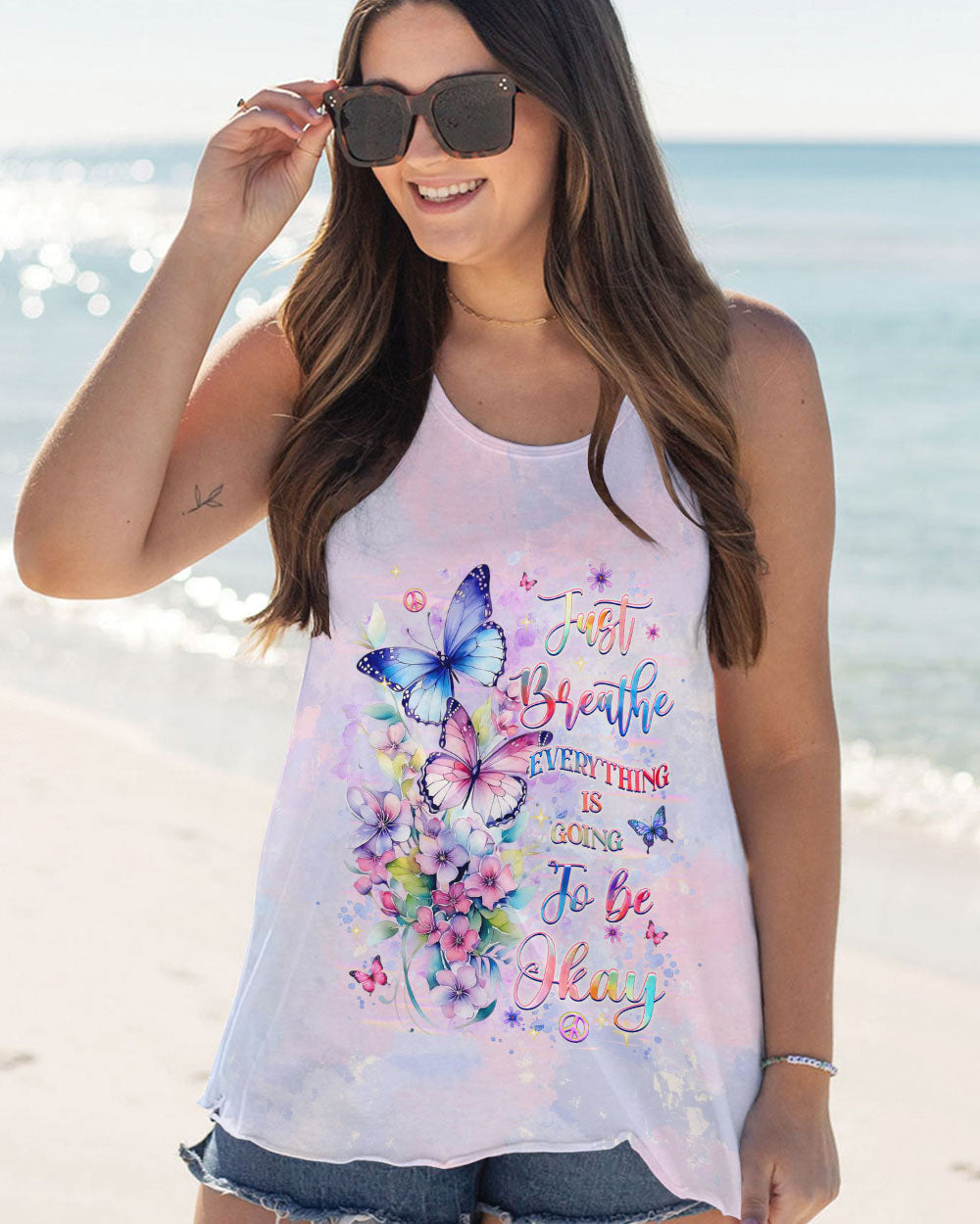 Just Breathe Everything is Going to Be Okay Butterflies and Flowers AOP Shirts _5_ mbV3s