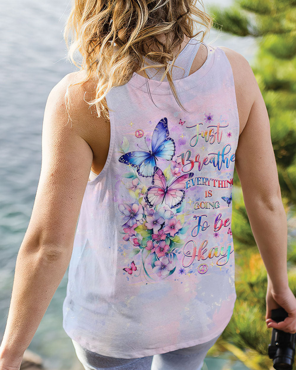 Just Breathe Everything is Going to Be Okay Butterflies and Flowers AOP Shirts _7_ ZmOSu