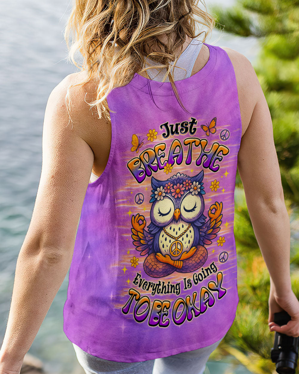 Just Breathe Everything is Going to Be Okay Cute Owl Peaceful Design AOp Shirts _11_ P6YDO