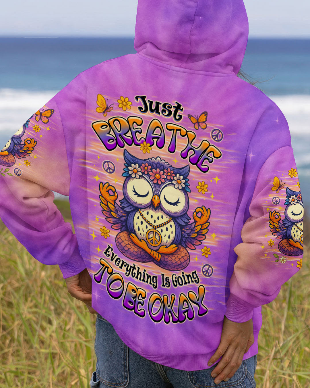 Just Breathe Everything is Going to Be Okay Cute Owl Peaceful Design AOp Shirts _14_ WTjmn