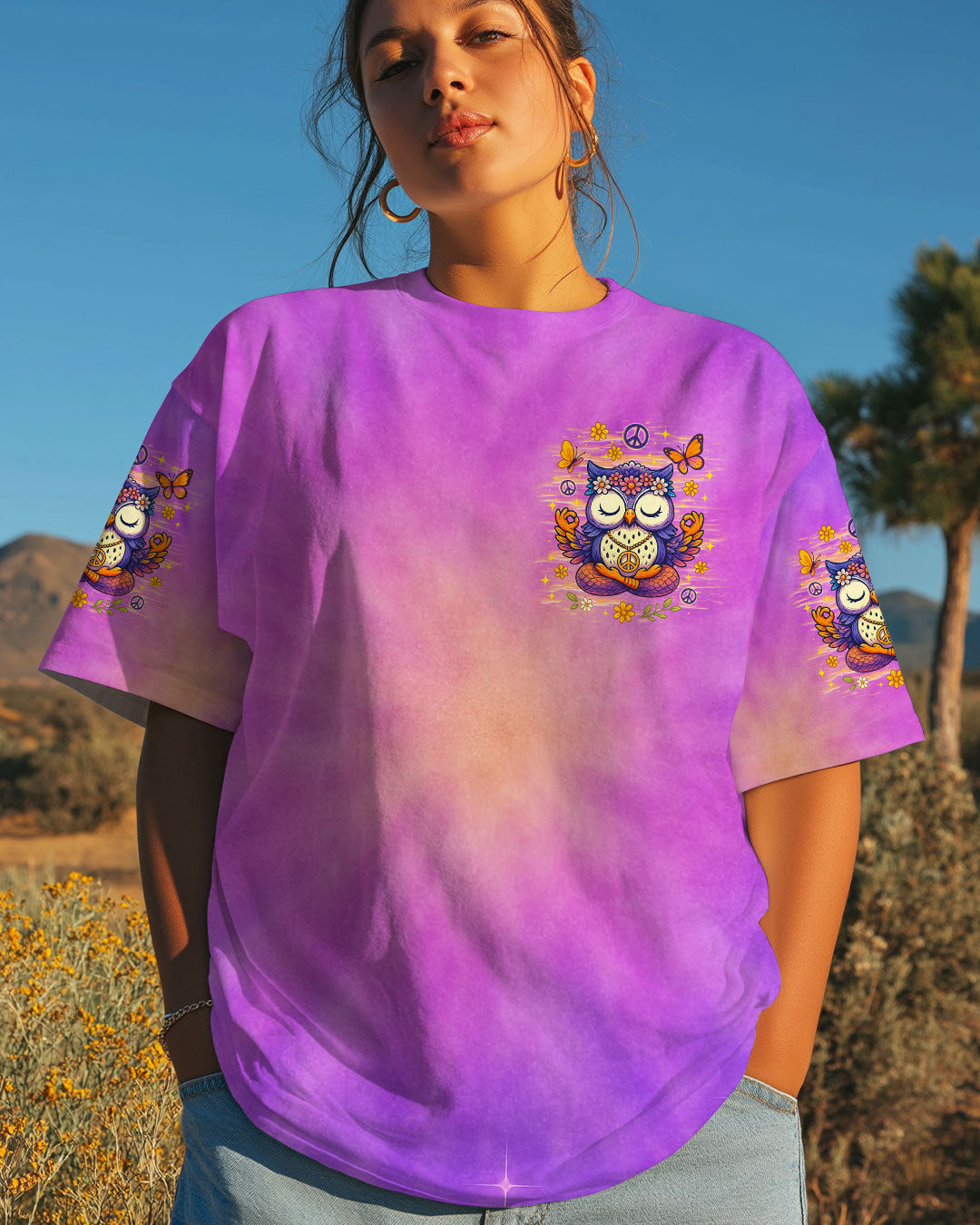 Just Breathe Everything is Going to Be Okay Cute Owl Peaceful Design AOp Shirts _15_ RKp9d