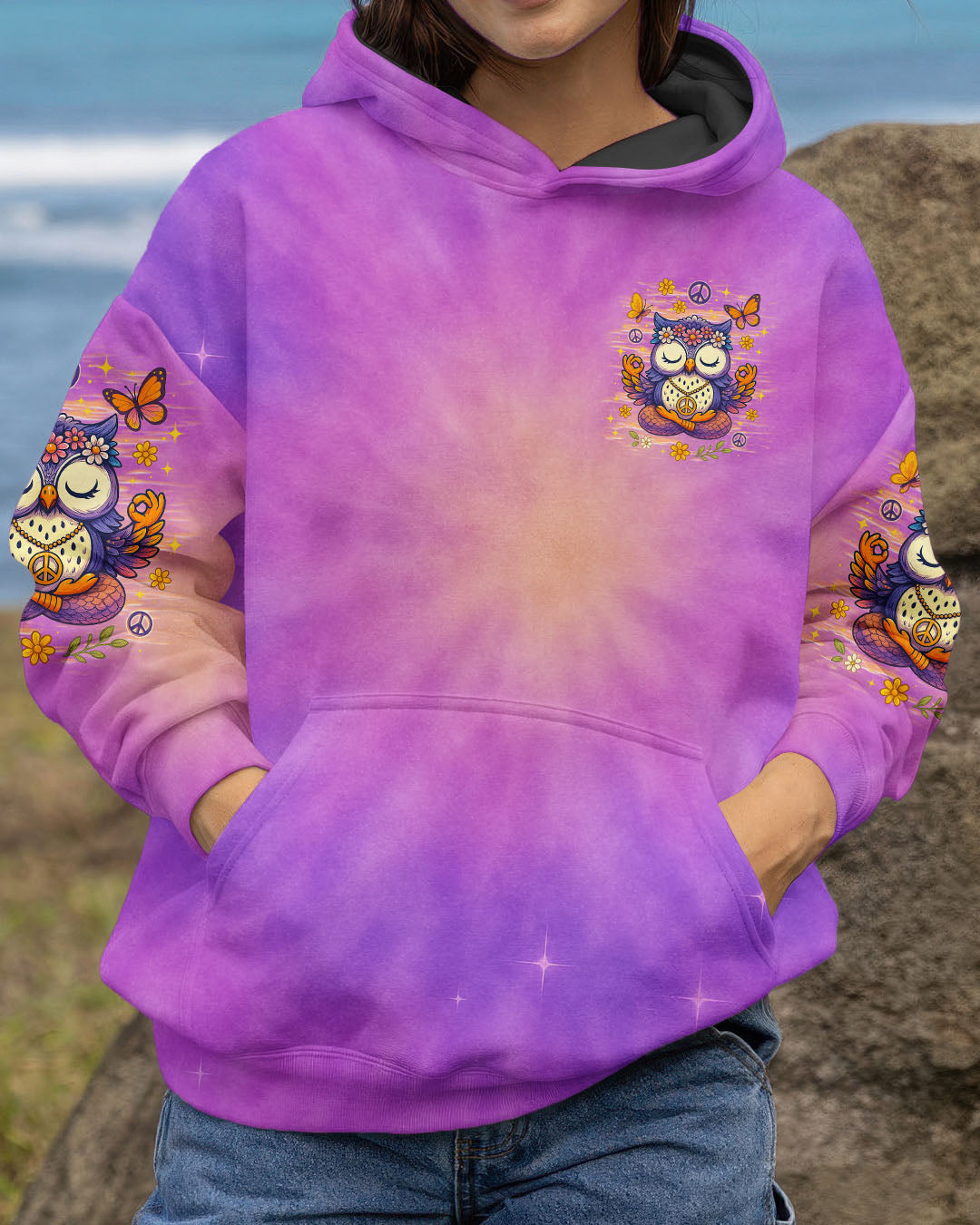 Just Breathe Everything is Going to Be Okay Cute Owl Peaceful Design AOp Shirts _4_ 9UYGU