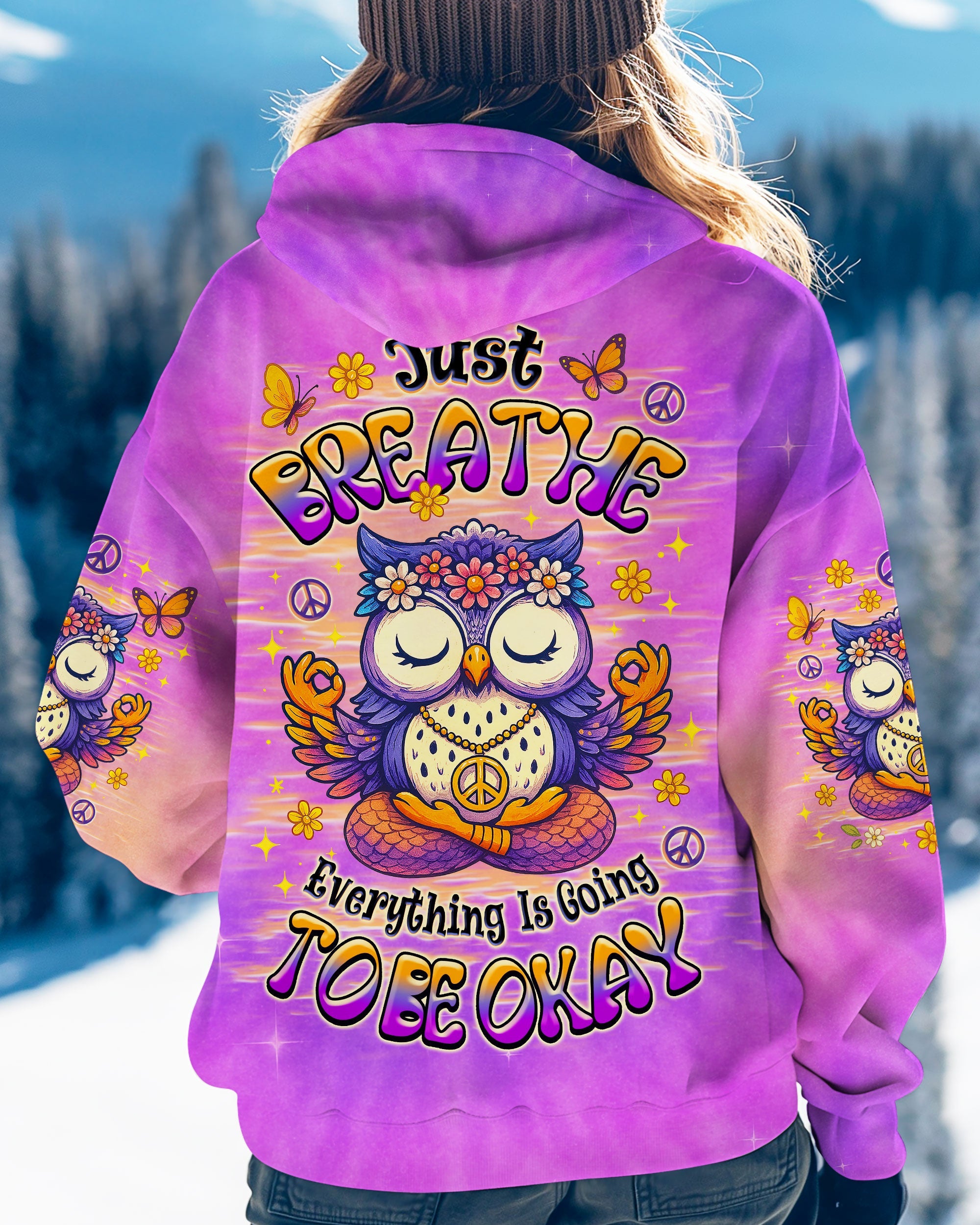 Just Breathe Everything is Going to Be Okay Cute Owl Peaceful Design AOp Shirts _5_ WSwGy