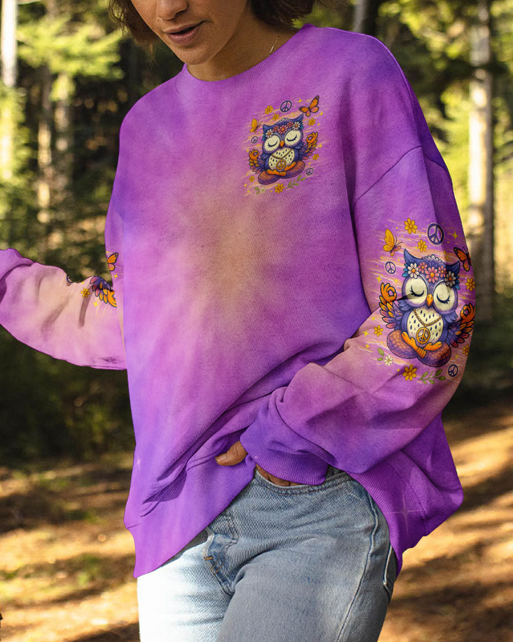 Just Breathe Everything is Going to Be Okay Cute Owl Peaceful Design AOp Shirts _6_ nbtH8