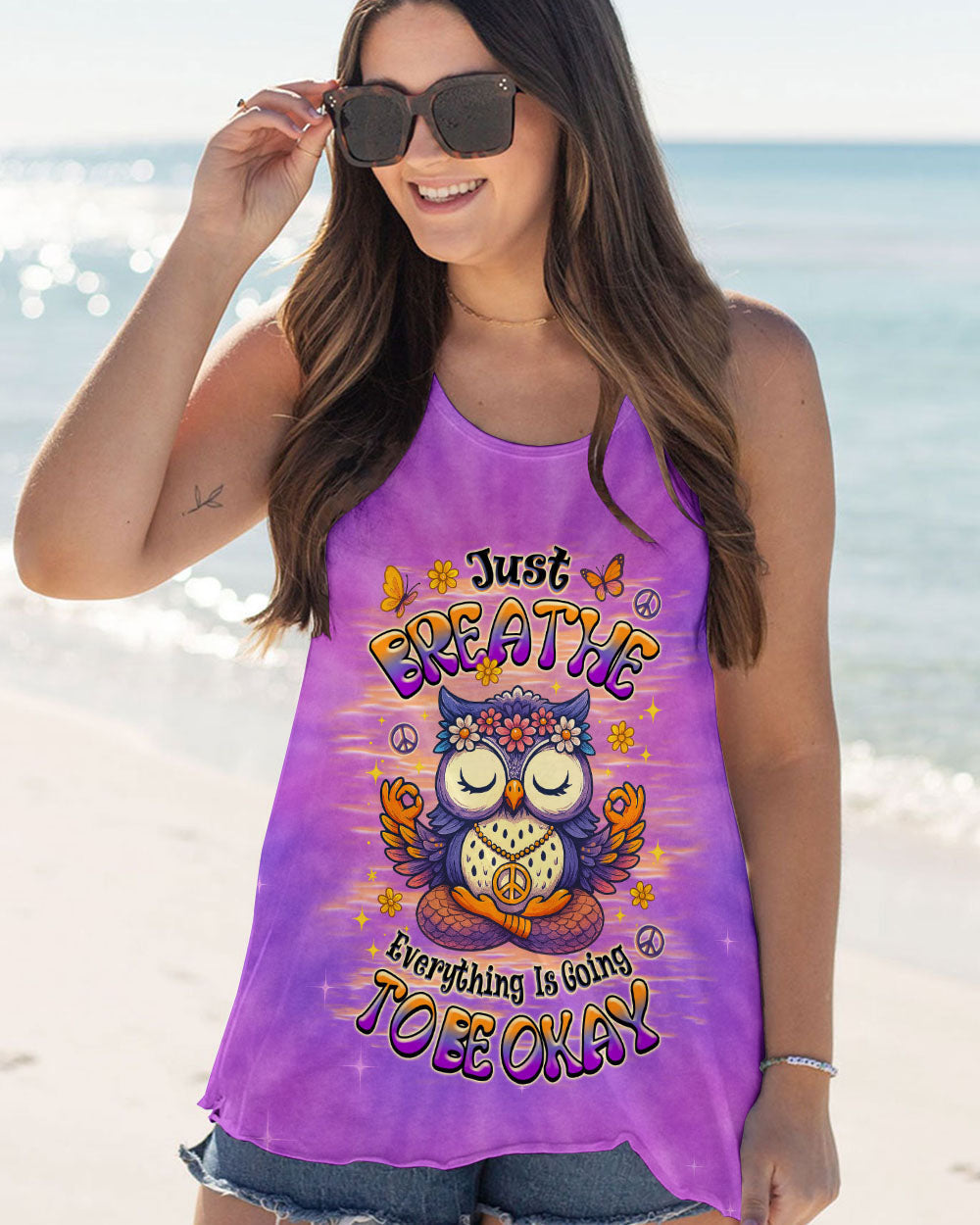 Just Breathe Everything is Going to Be Okay Cute Owl Peaceful Design AOp Shirts _9_ rby2k