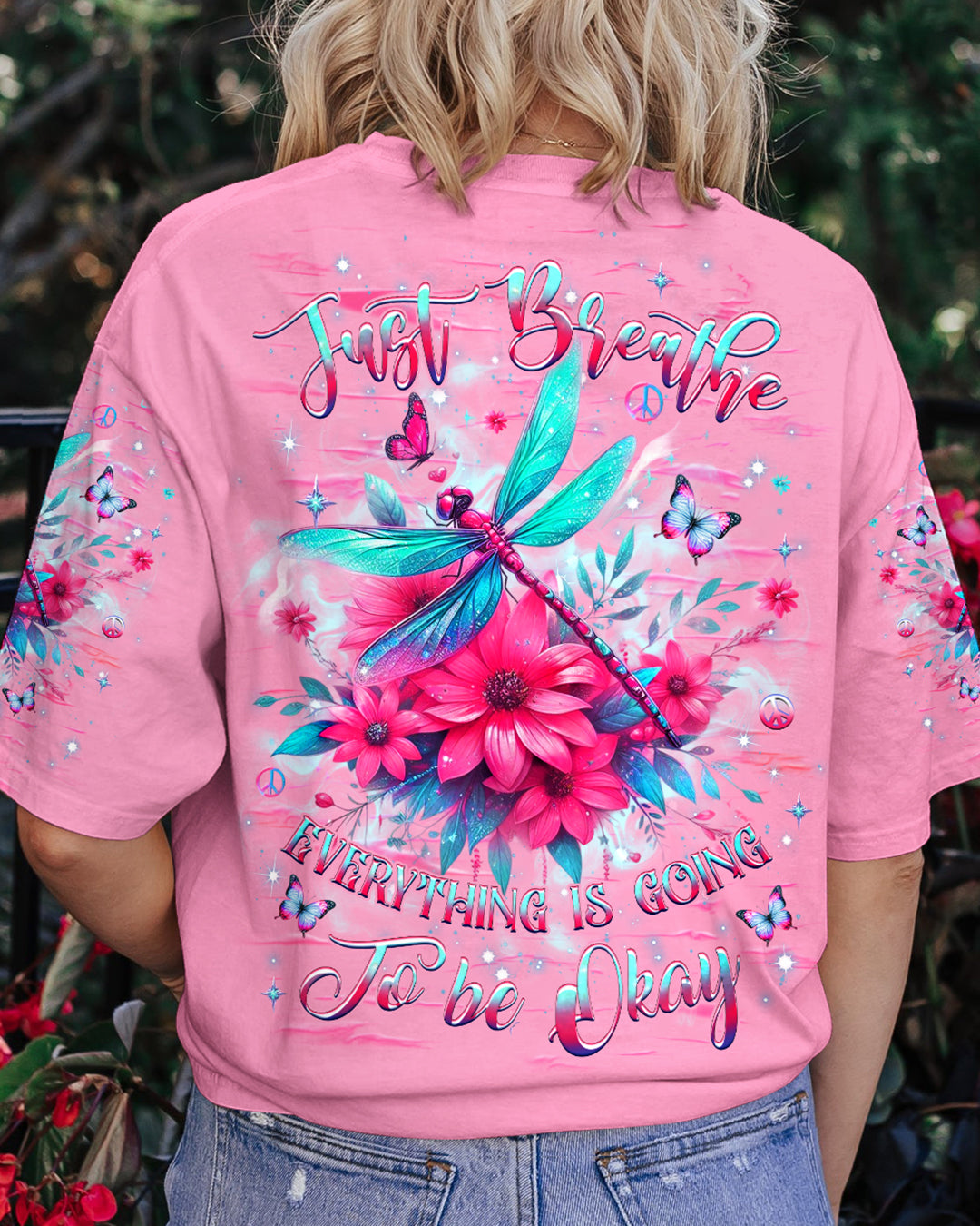 Just Breathe Everything is Going to Be Okay Dragonfly and Butterfly Graphic AOP Shirts _3_ NO0bS