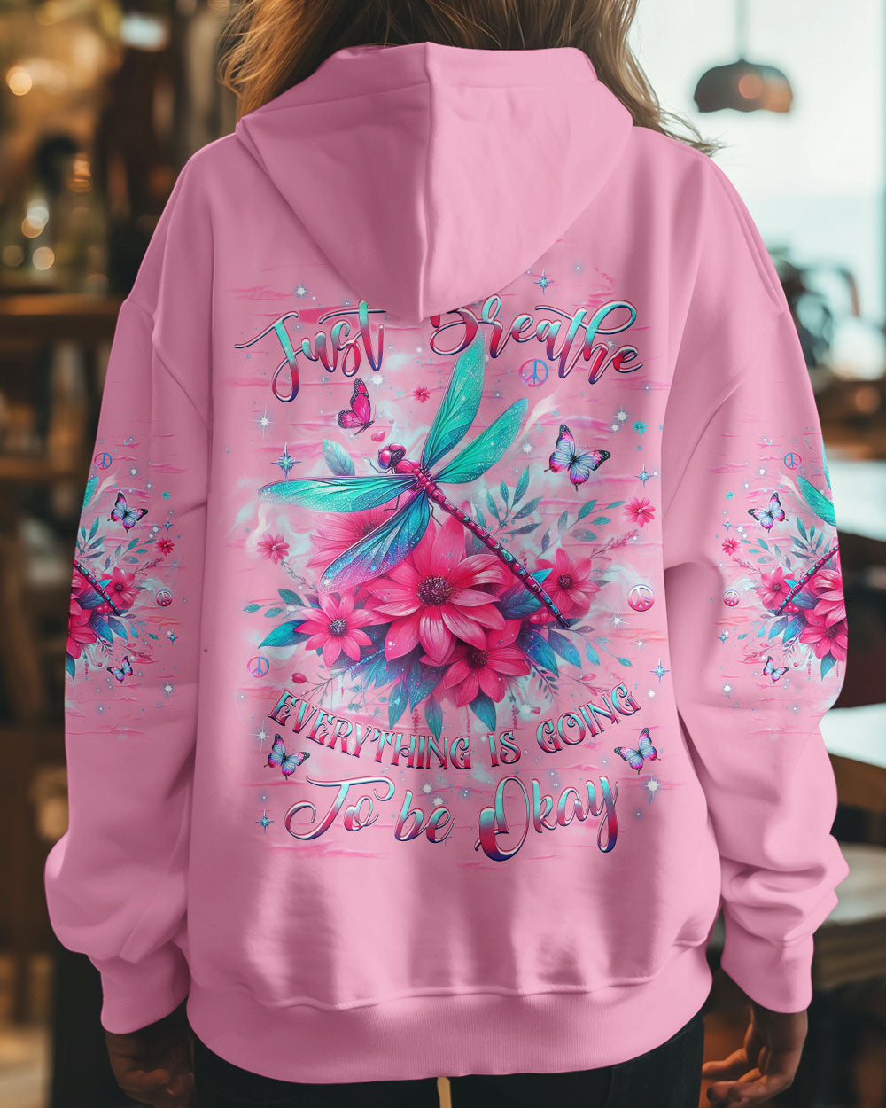 Just Breathe Everything is Going to Be Okay Dragonfly and Butterfly Graphic AOP Shirts _7_ xsYpo