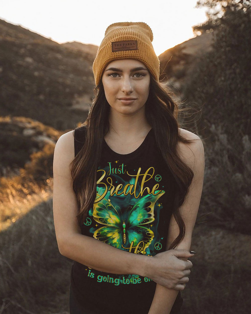 Just Breathe Everything is Going to Be Okay Glowing Butterfly AOP Shirts _9_ UMPjm