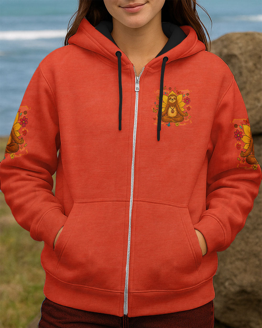 Just Breathe Everything is Going to Be Okay Peaceful Sloth Design with Flowers _26 Butterfly AOP Shirts _8_ ZeYPU