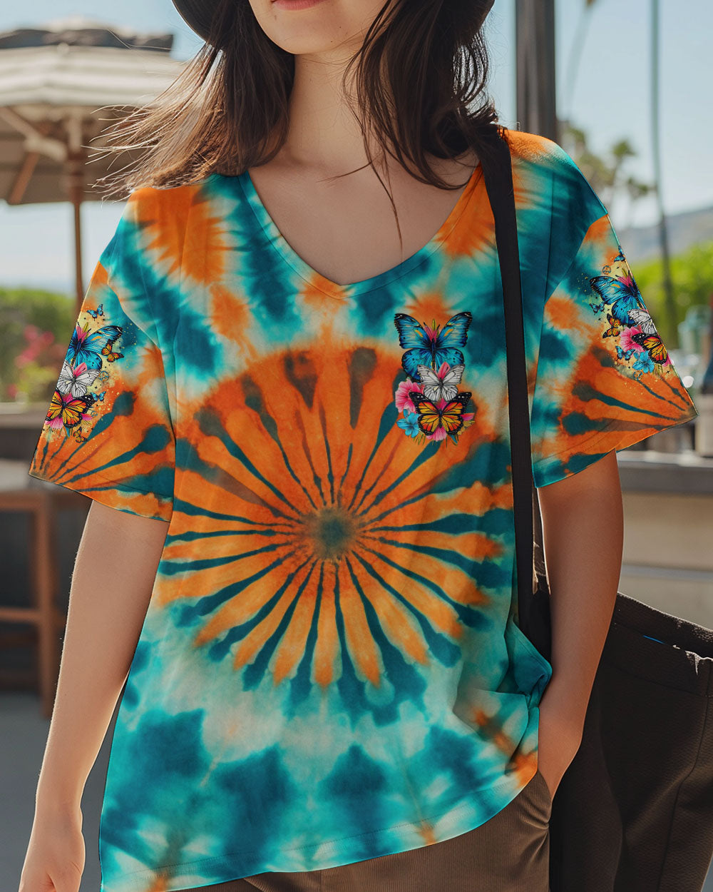 Just Breathe Everything is Going to Be Okay Tie Dye Butterfly Positive AOP Shirts _11_ ro0Yh