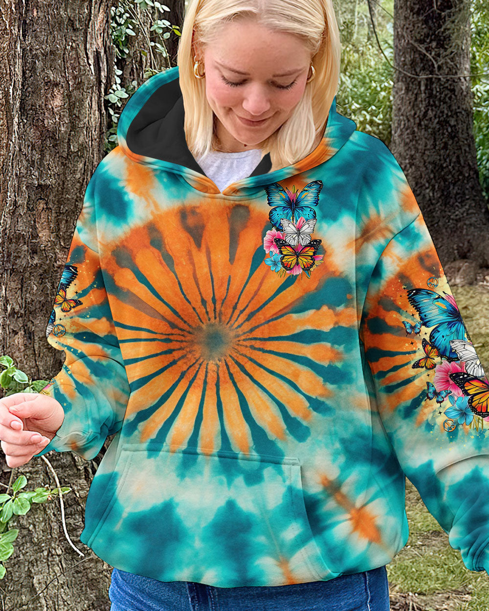 Just Breathe Everything is Going to Be Okay Tie Dye Butterfly Positive AOP Shirts _13_ 2uN5I