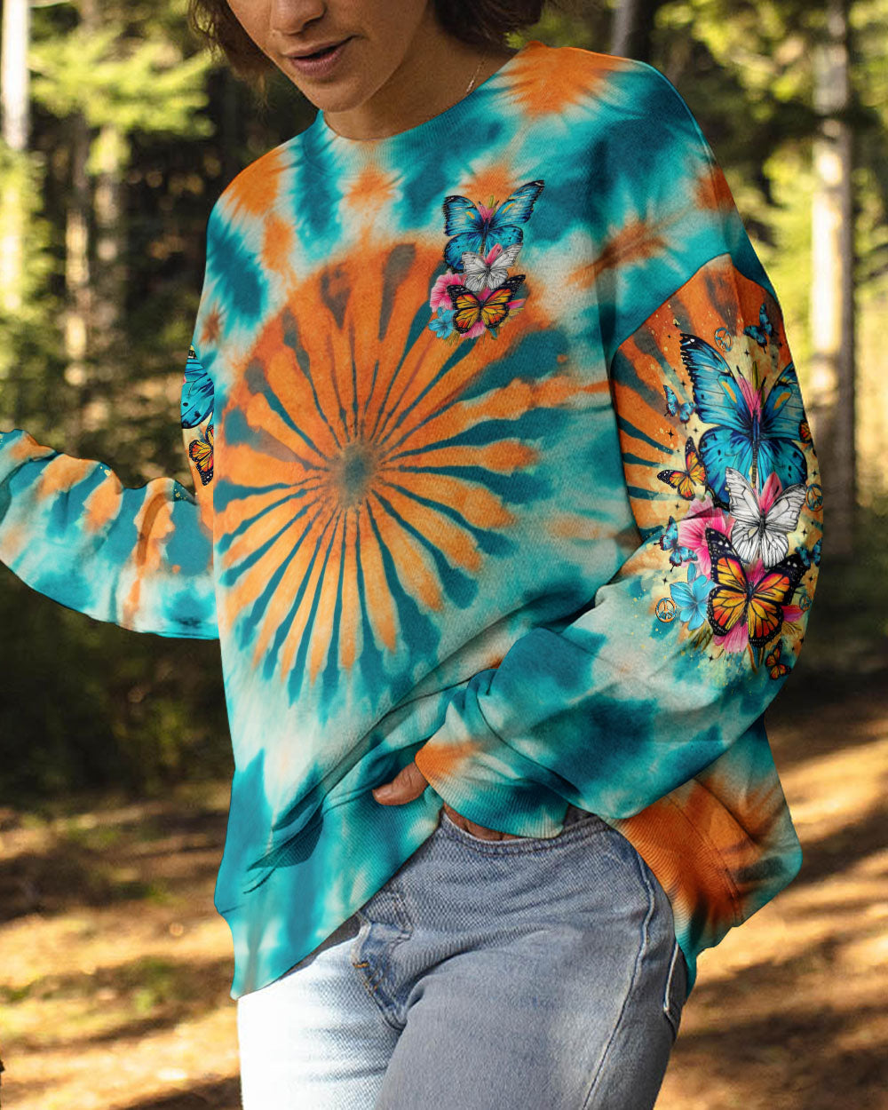 Just Breathe Everything is Going to Be Okay Tie Dye Butterfly Positive AOP Shirts _2_ 3wC0Z