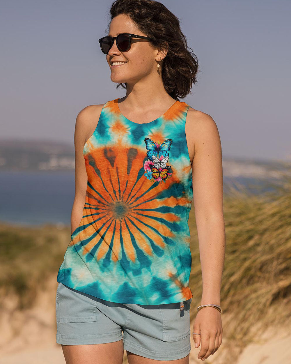Just Breathe Everything is Going to Be Okay Tie Dye Butterfly Positive AOP Shirts _6_ ougDN