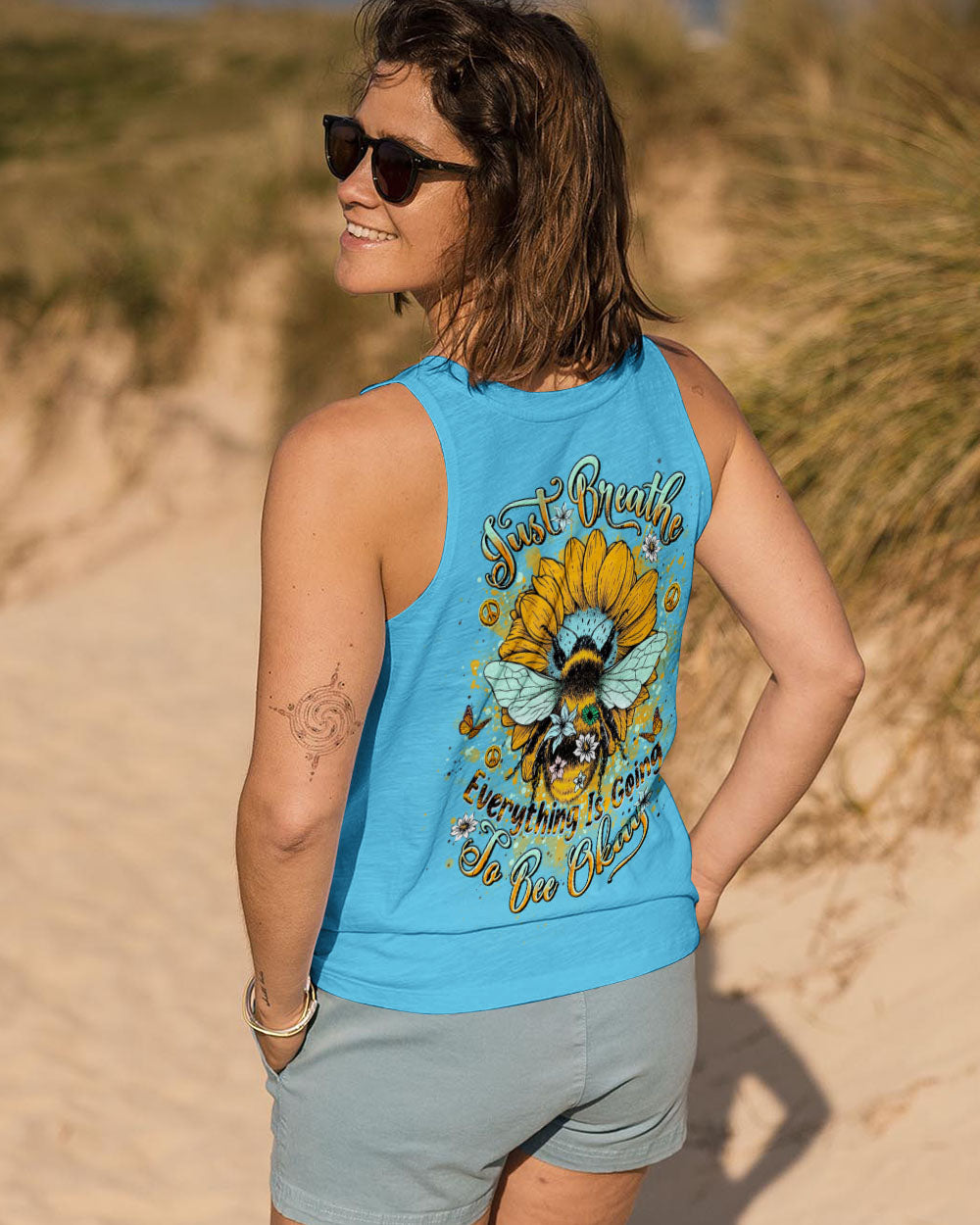 Just Breathe Everything is Going to be Okay Sunflower _26 Bee Design AOP Shirts _11_ VdMOV
